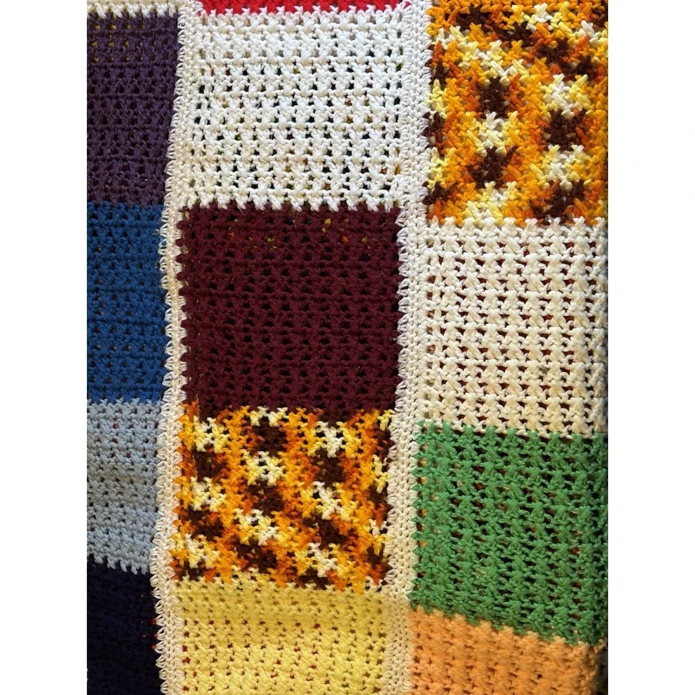 Granny Square Afghan Handmade Crochet Throw Blanket Cabin Patchwork BIG BANG 76